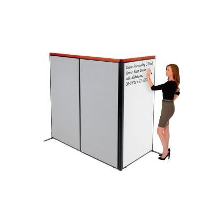 Global Equipment Interion    Deluxe Freestanding 3-Panel Corner Room Divider w/Whiteboard 36-1/4"W x 73-1/2"H Gray 695172GY